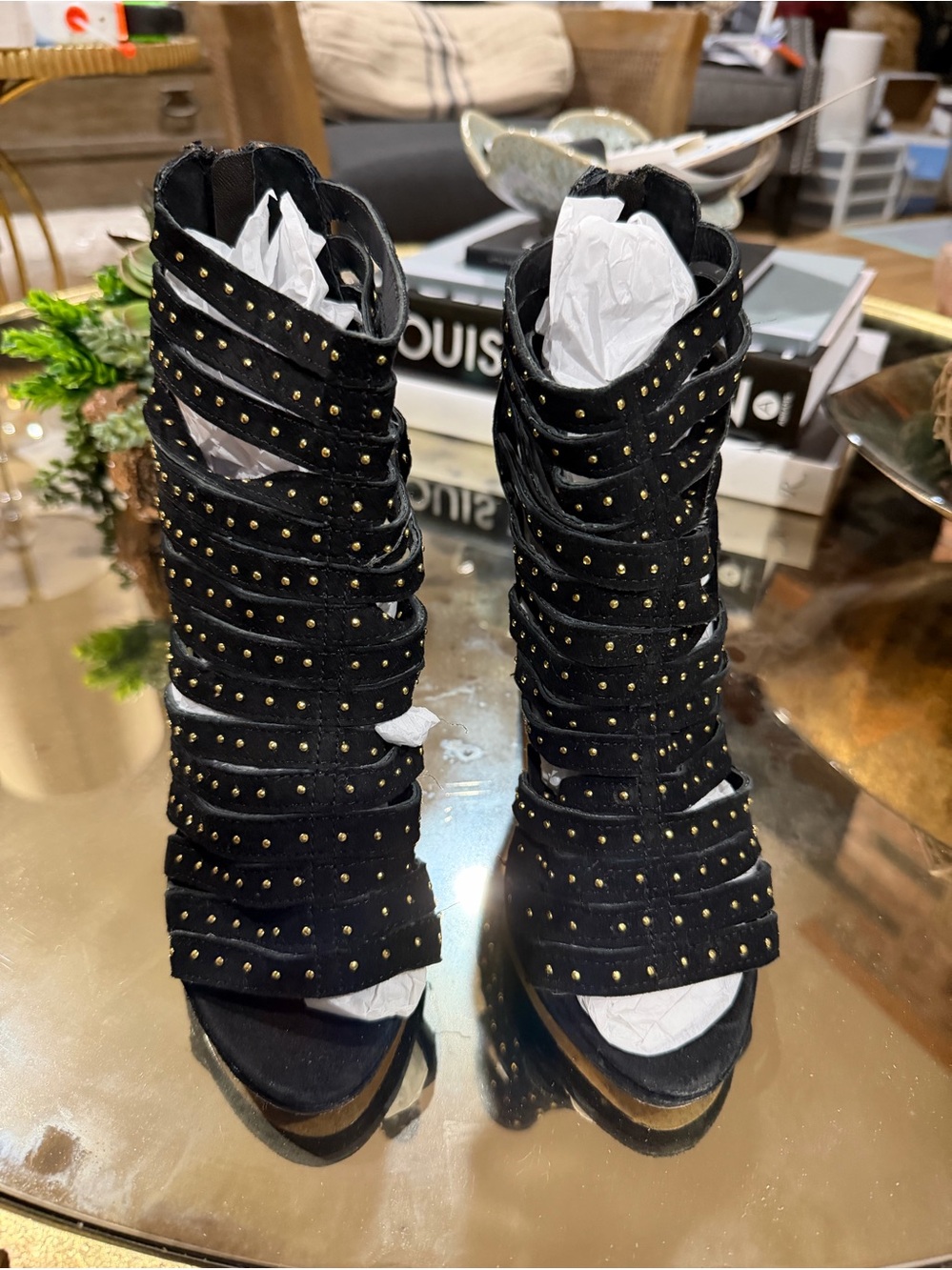 Dolce Vita size 8 1/2 suede Black Studded Strappy High Heel bootie sandals